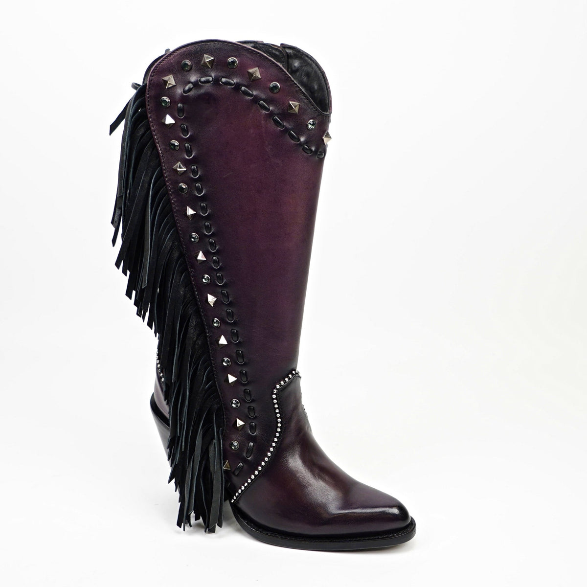 Praga Fringe Wine Tall Shaft Boots - J Toe - Gomez Western Wear