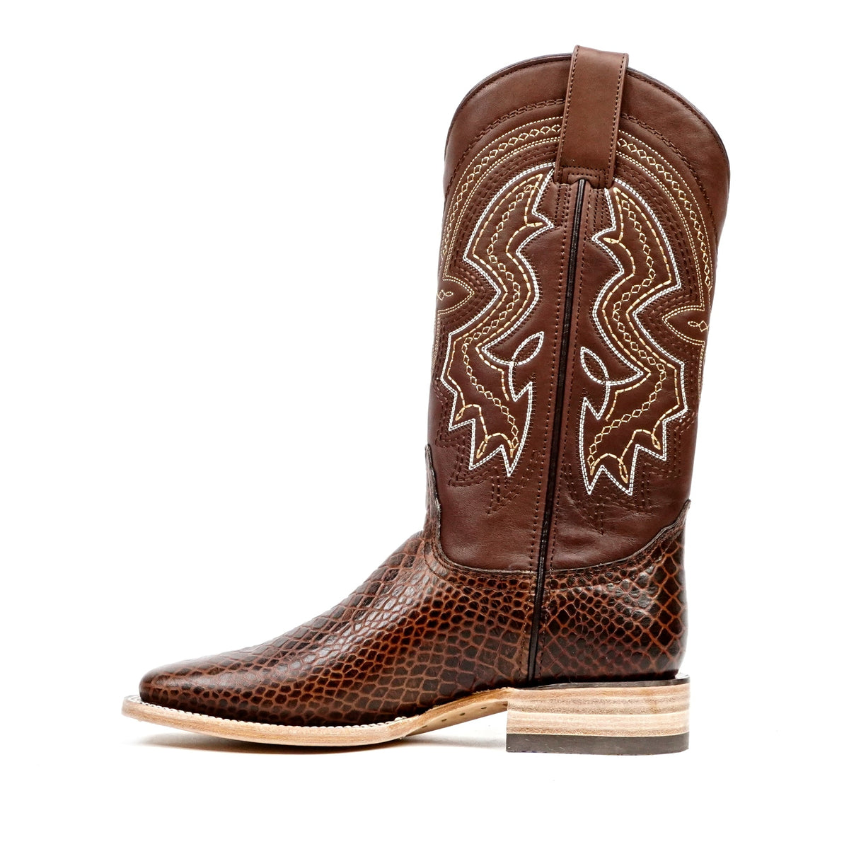 Python Chocolate Boots - Embossed Leather - Square Toe (E425) - Gomez Western Wear