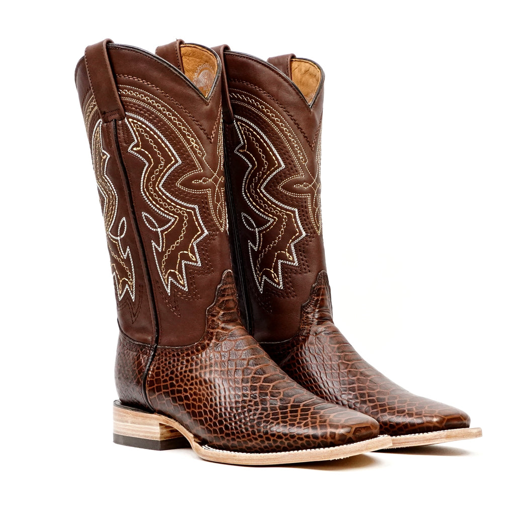 Python Chocolate Boots - Embossed Leather - Square Toe (E425) - Gomez Western Wear