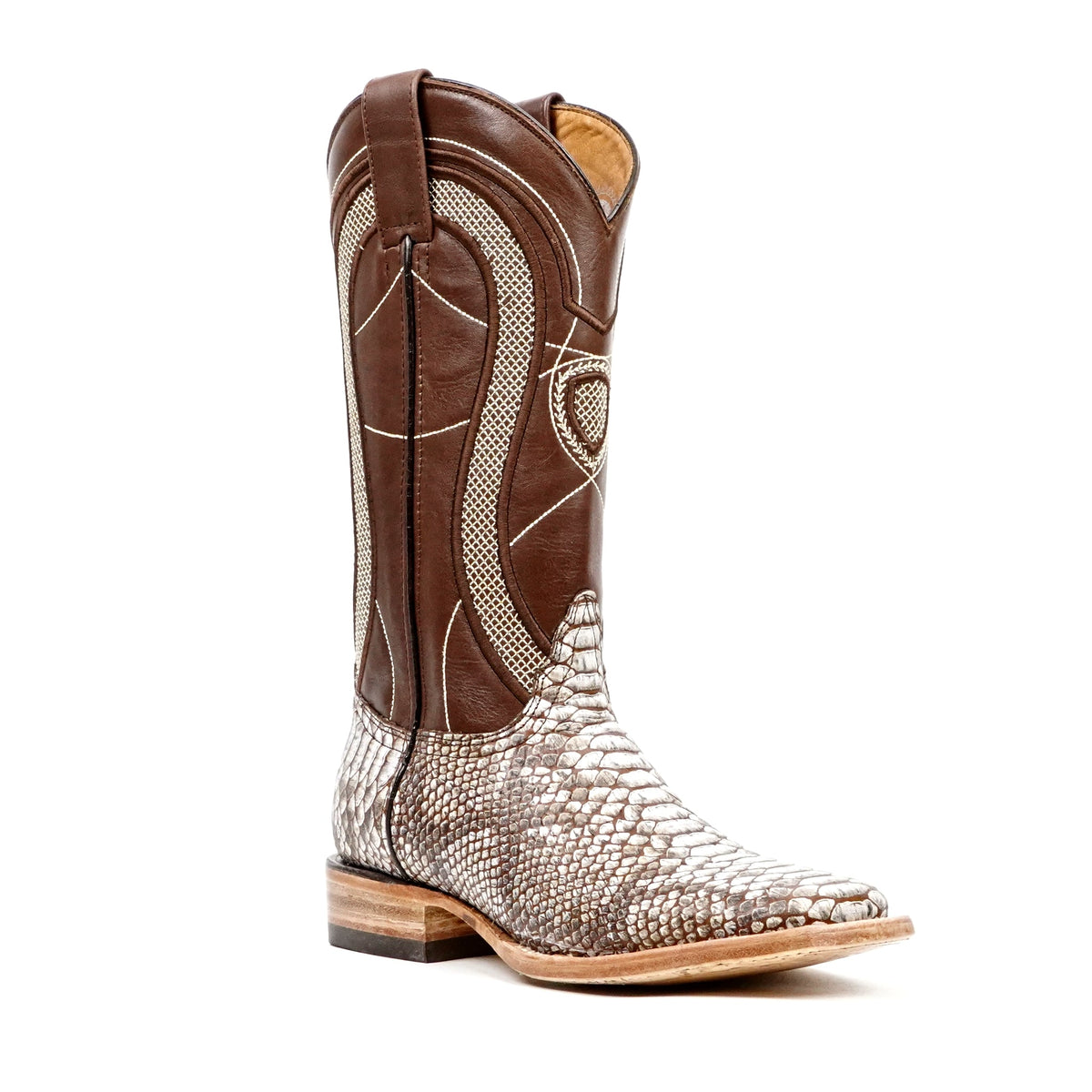 Python Natural Camel Boots - Embossed Leather - Square Toe (E913) - Gomez Western Wear