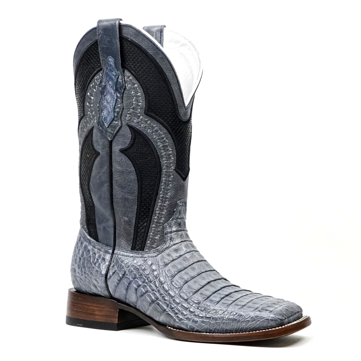 Ranger Caiman Horn Back Boots - Denim Blue - Square Toe - Gomez Western Wear
