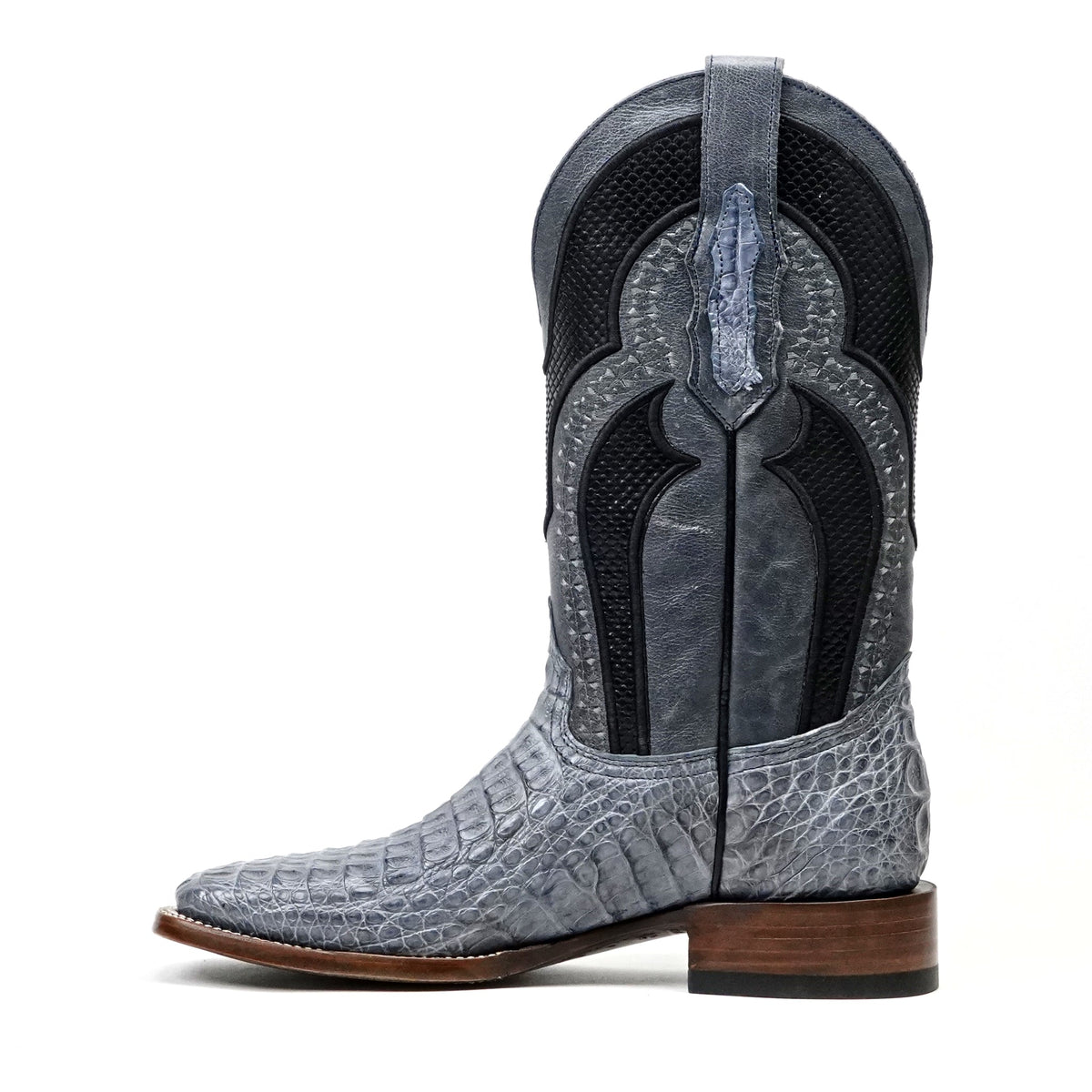 Ranger Caiman Horn Back Boots - Denim Blue - Square Toe - Gomez Western Wear