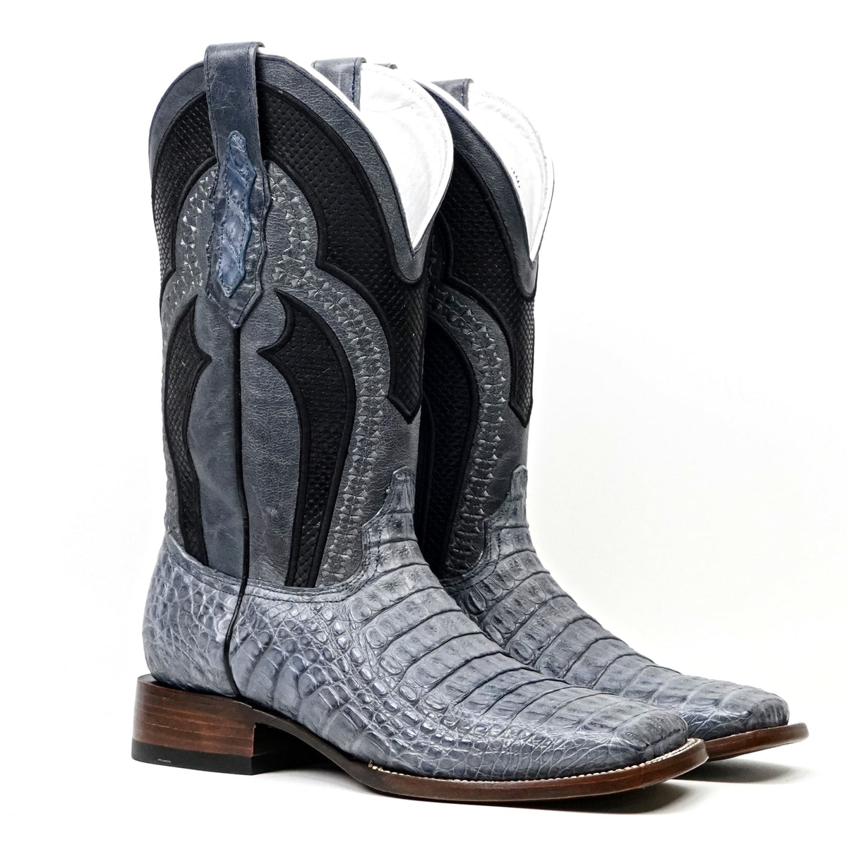 Ranger Caiman Horn Back Boots - Denim Blue - Square Toe - Gomez Western Wear