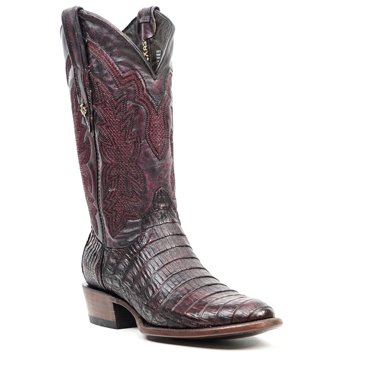 Rhodes Caiman Belly Boots - Black Cherry - Roper Toe (LM220) - Gomez Western Wear