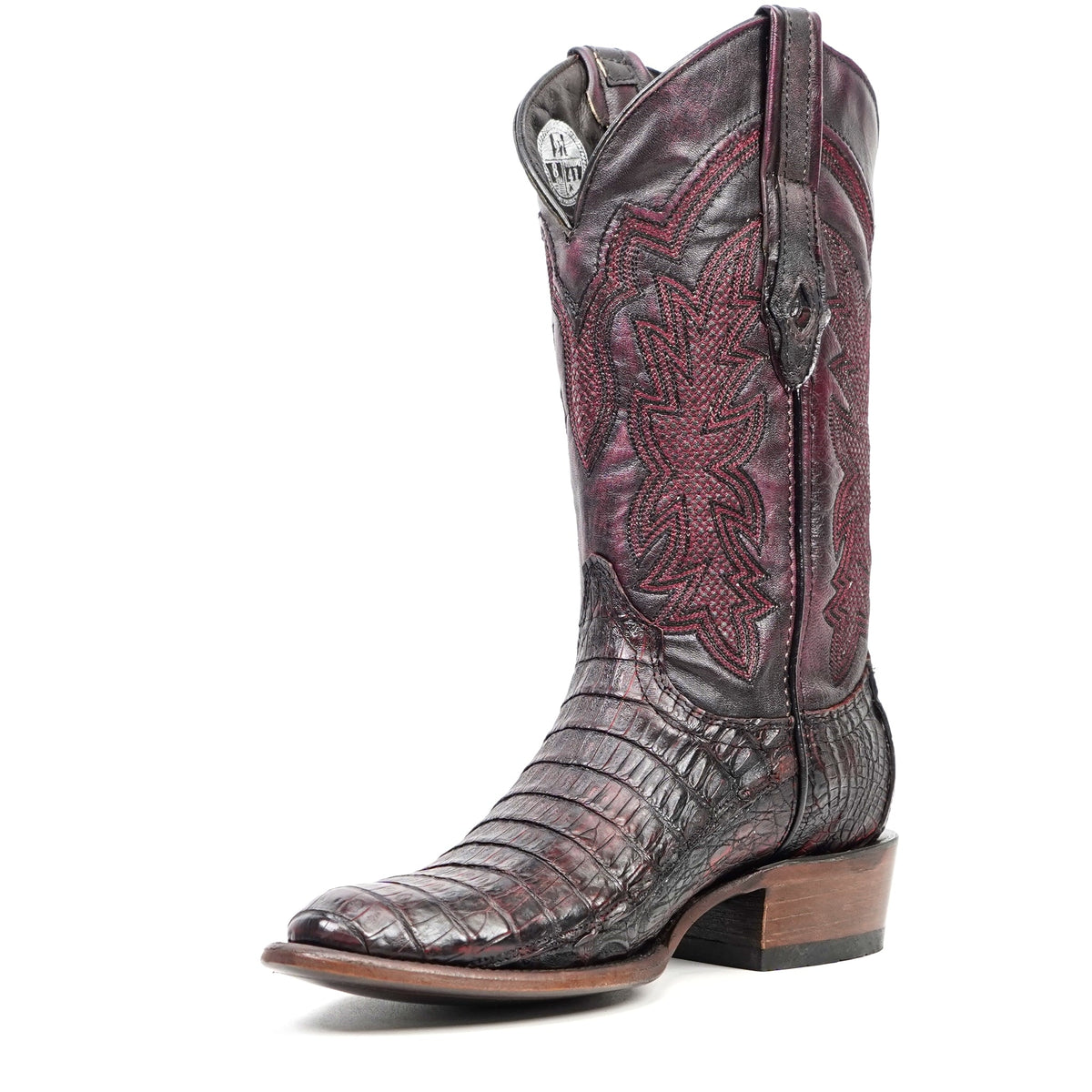 Rhodes Caiman Belly Boots - Black Cherry - Roper Toe (LM220) - Gomez Western Wear