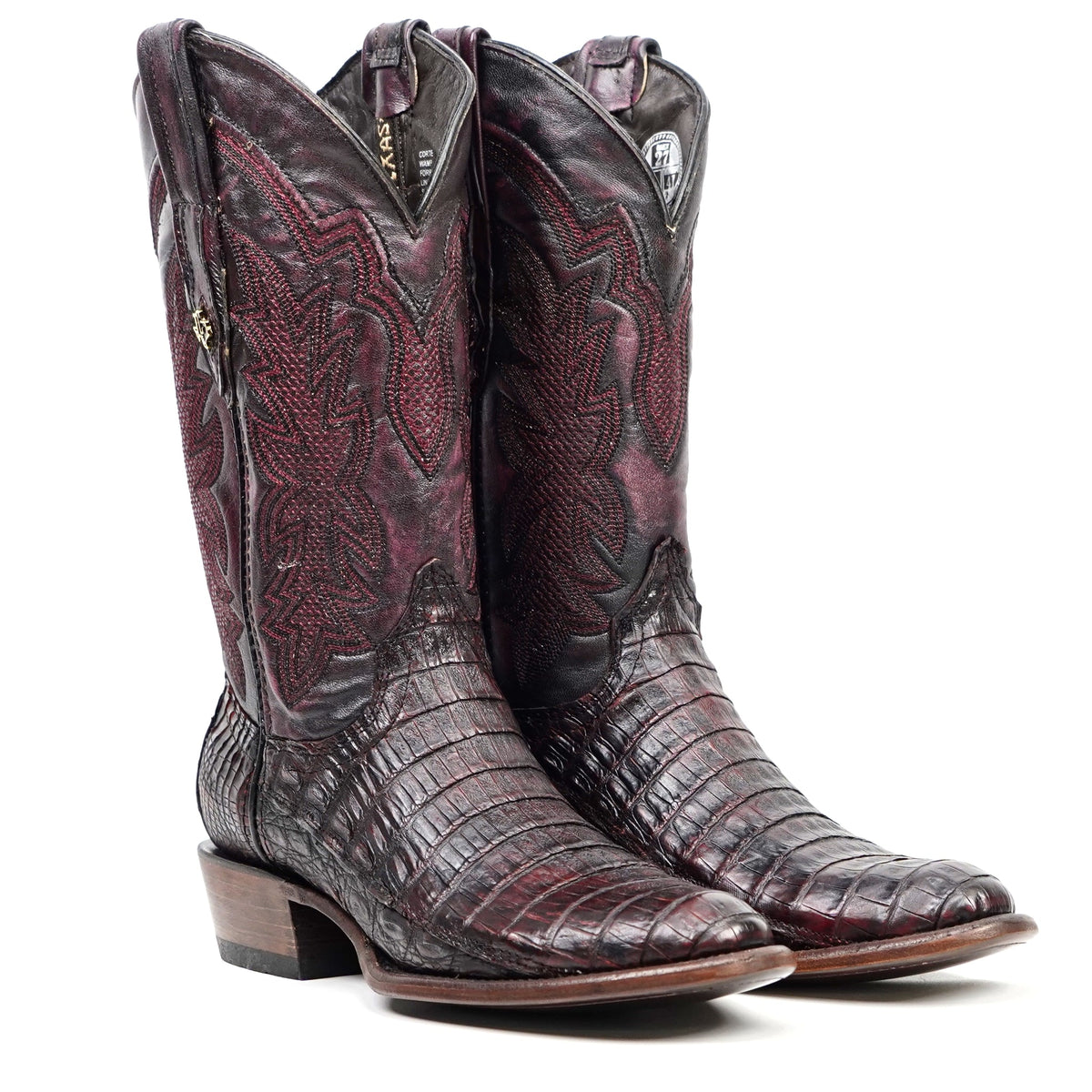 Rhodes Caiman Belly Boots - Black Cherry - Roper Toe (LM220) - Gomez Western Wear