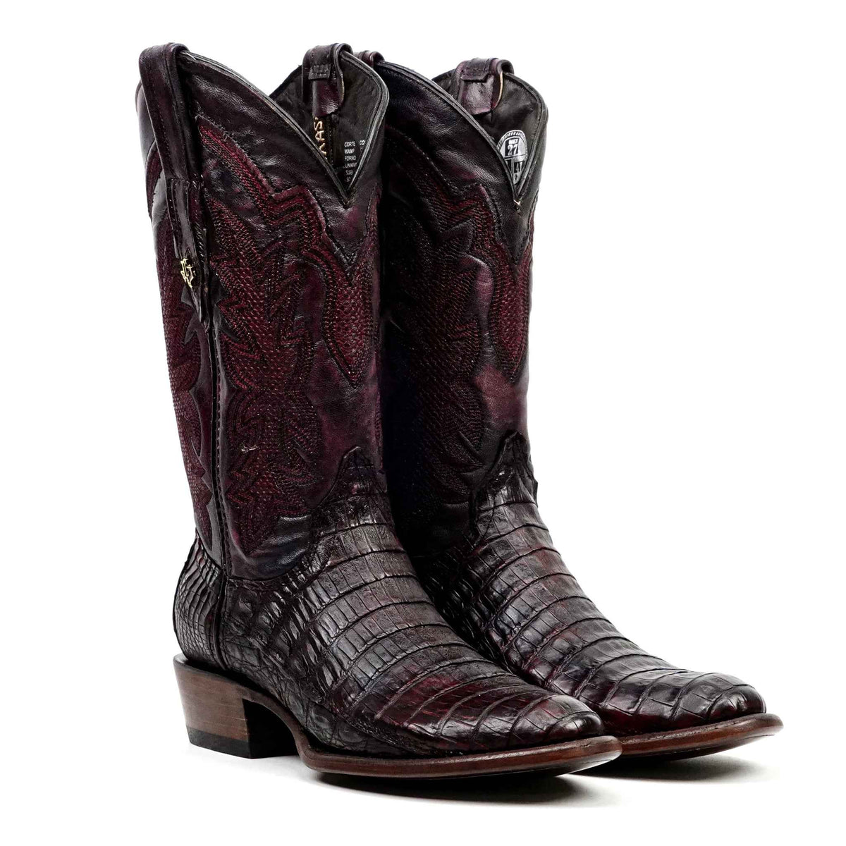 Rhodes Caiman Hornback Boots - Black Cherry - Round Toe (LM220) - Gomez Western Wear