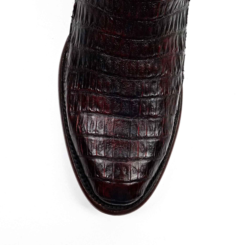 Rhodes Caiman Hornback Boots - Black Cherry - Round Toe (LM220) - Gomez Western Wear