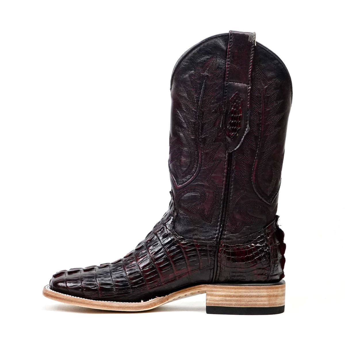 Rhodes Nile Crocodile Tail Boots - Black Cherry - Square Toe (LM10) - Gomez Western Wear