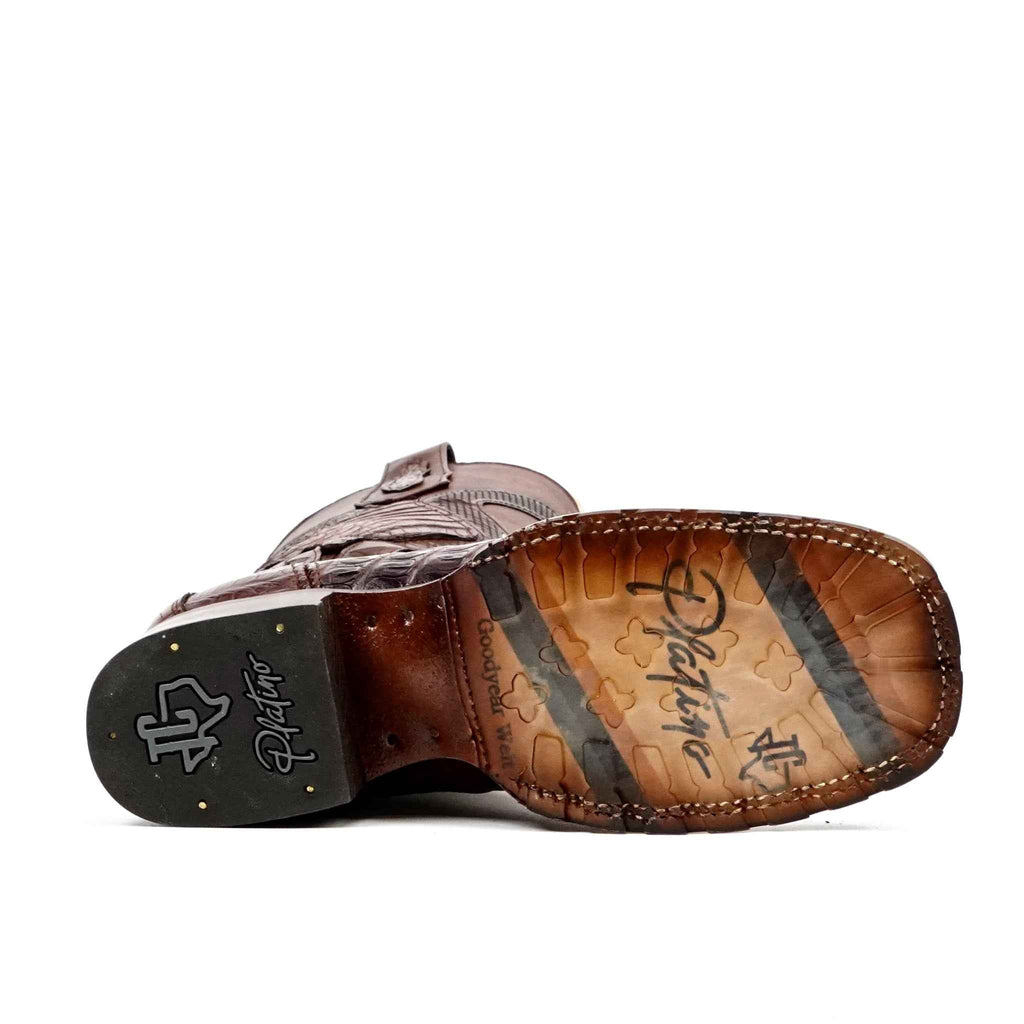 Rhodes Platinum Caiman Belly Double Sole Boots - Brandy - Square Toe - Gomez Western Wear