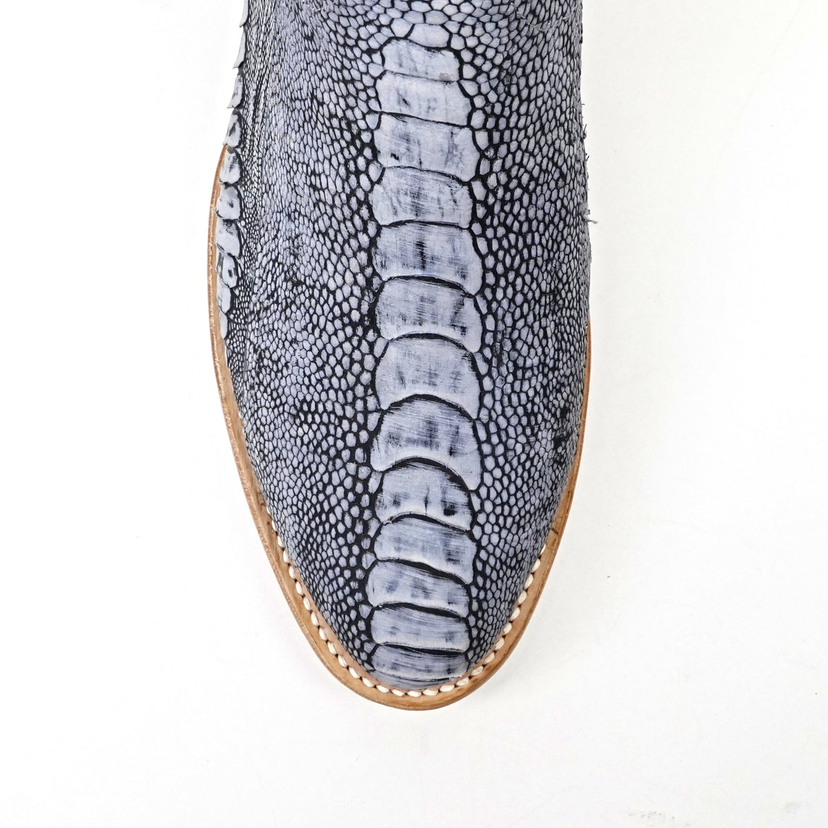 Ridge Ostrich Leg Boots - Denim Blue - Roper Toe - Gomez Western Wear