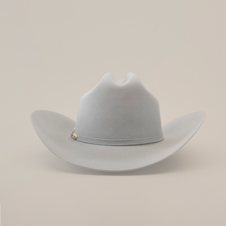 A light gray 6X Real Platinum Larry Mahan cowboy hat with a wide brim and subtle crease, set against a plain white background.