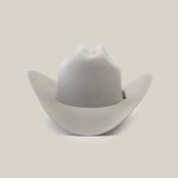 The 1000X Imperial Platinum, a light gray Western hat with a wide brim and subtle band, is reminiscent of the Larry Mahan collection. It is elegantly displayed against a plain white background.
