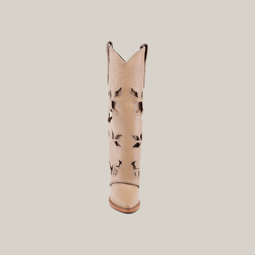 Roma Flowers Tall Shaft Cream - J Toe - Gomez Western Wear