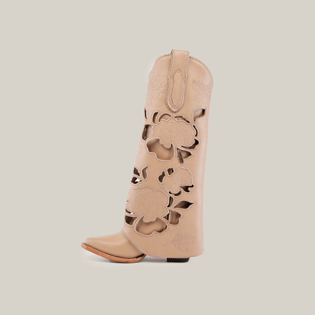 Roma Flowers Tall Shaft Cream - J Toe - Gomez Western Wear