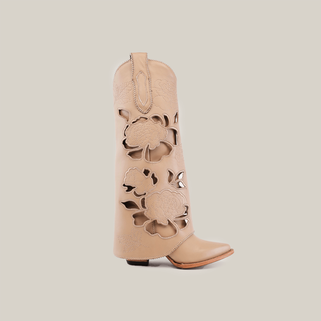 Roma Flowers Tall Shaft Cream - J Toe - Gomez Western Wear