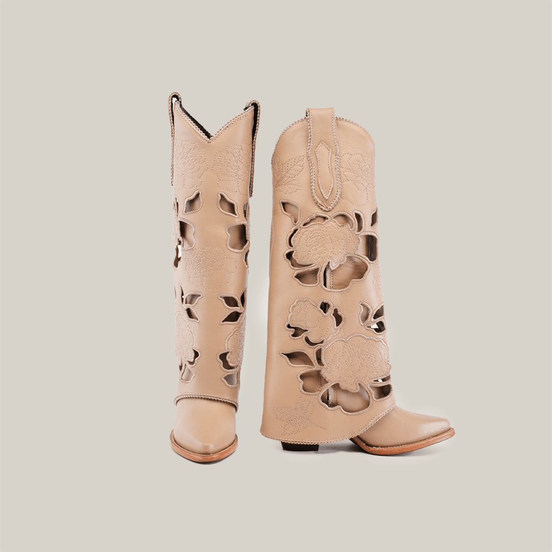 Roma Flowers Tall Shaft Cream - J Toe - Gomez Western Wear