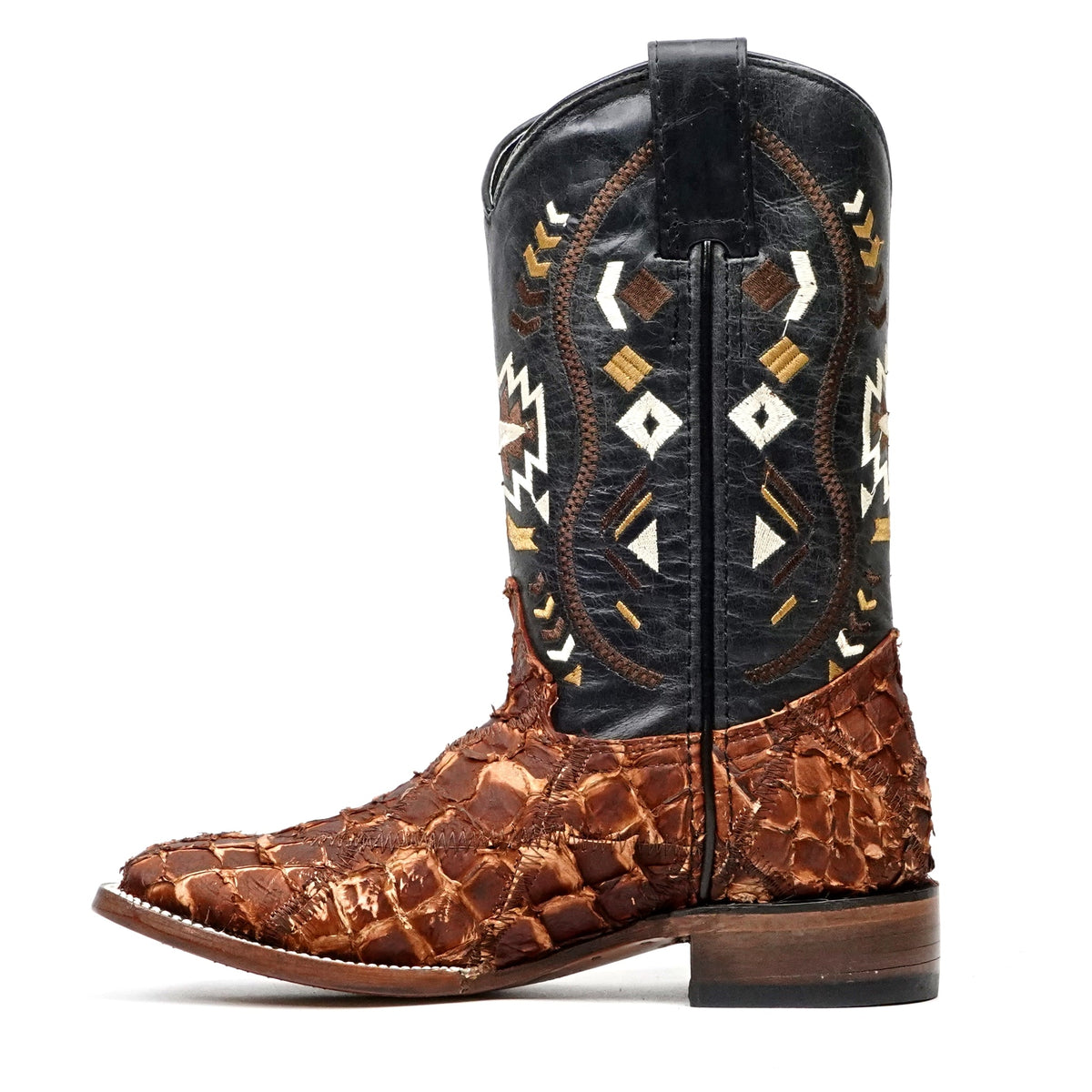 Shedron Pirarucu Fish Patchwork Boots (Youth) - Square Toe (R003) - Gomez Western Wear