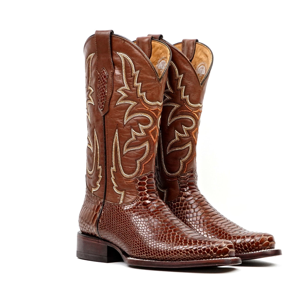 Snake Cognac Boots - Embossed Leather - Round Toe (E953) - Gomez Western Wear