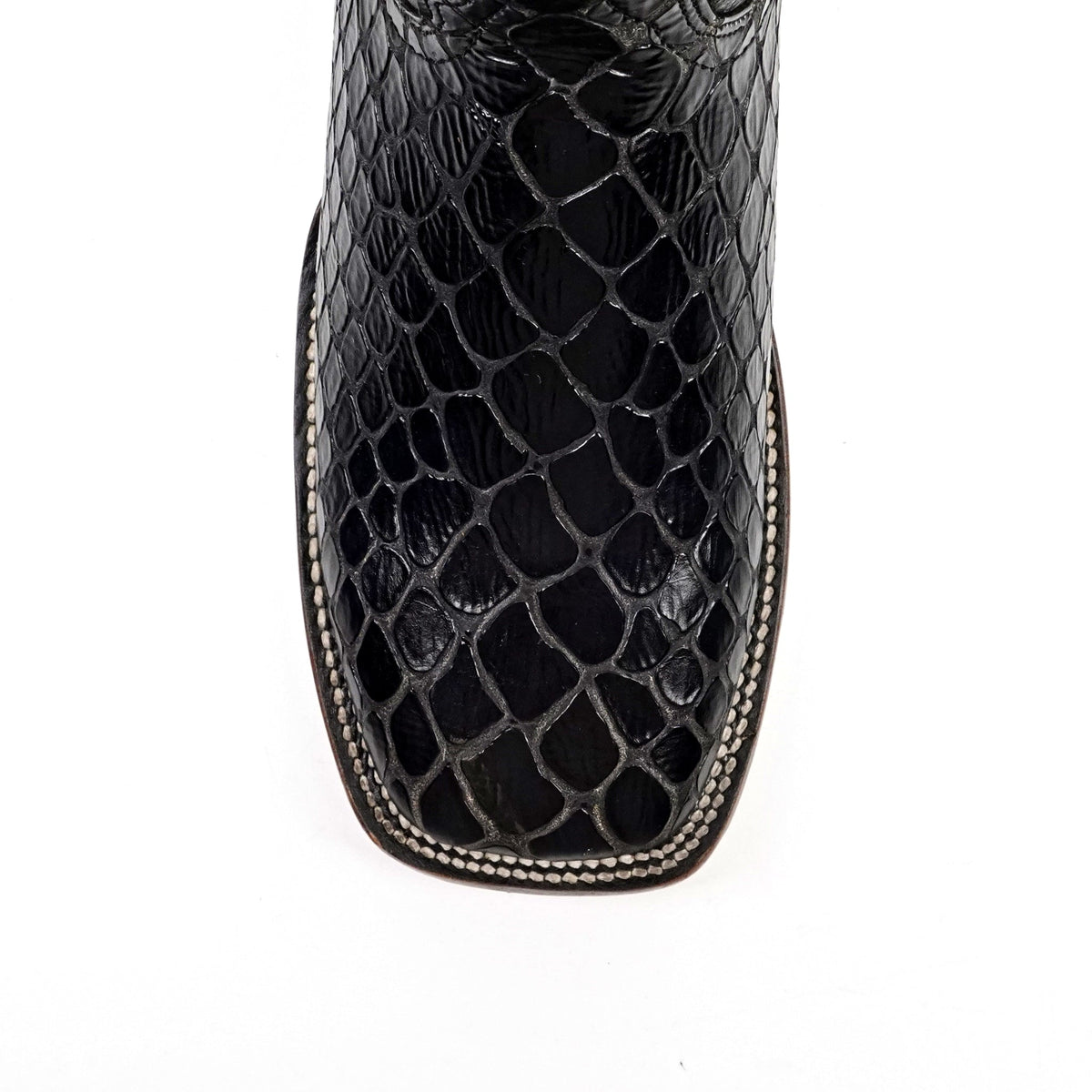 Snake Cowboy Boots- Black Embossed Leather - Square Toe (E947) - Gomez Western Wear