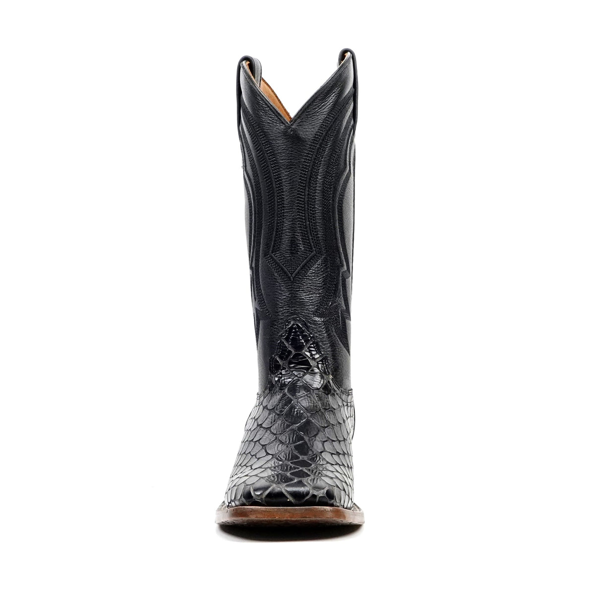 Snake Cowboy Boots- Black Embossed Leather - Square Toe (E947) - Gomez Western Wear