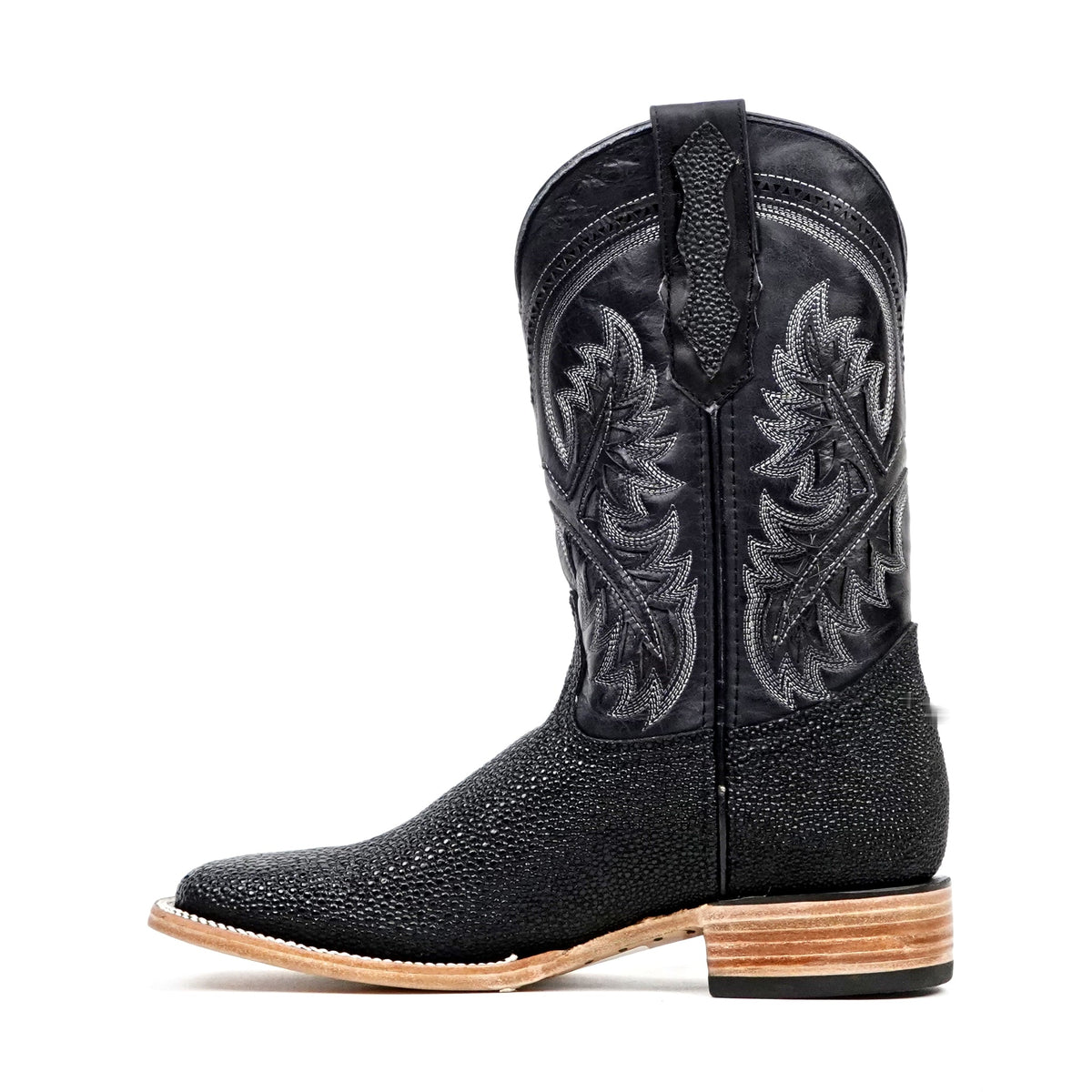 Stingray Black Boots - Embossed Leather - Square Toe (E442) - Gomez Western Wear
