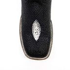 Stingray Black Boots - Embossed Leather - Square Toe (E442) - Gomez Western Wear