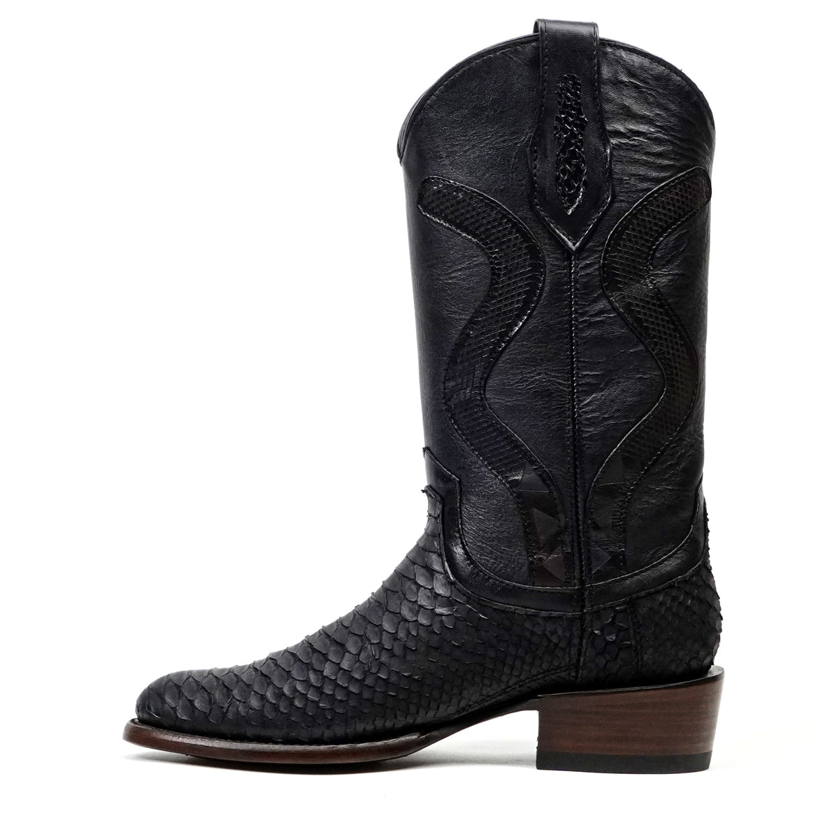 Tanner Platinum Python Boots - Matte Black - Roper Toe - Gomez Western Wear