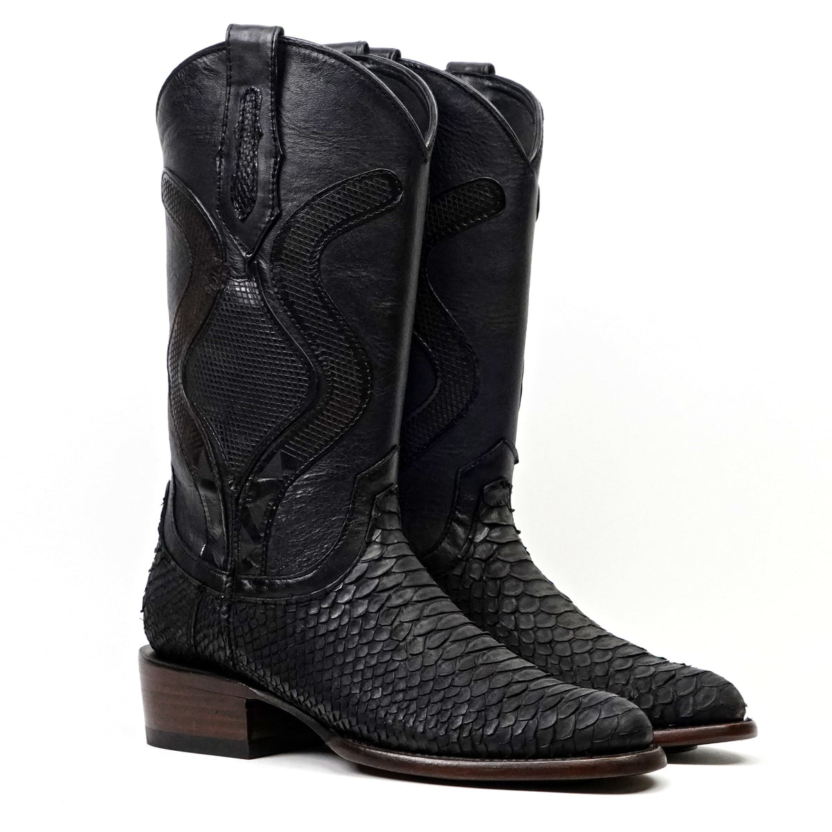 Tanner Platinum Python Boots - Matte Black - Roper Toe - Gomez Western Wear