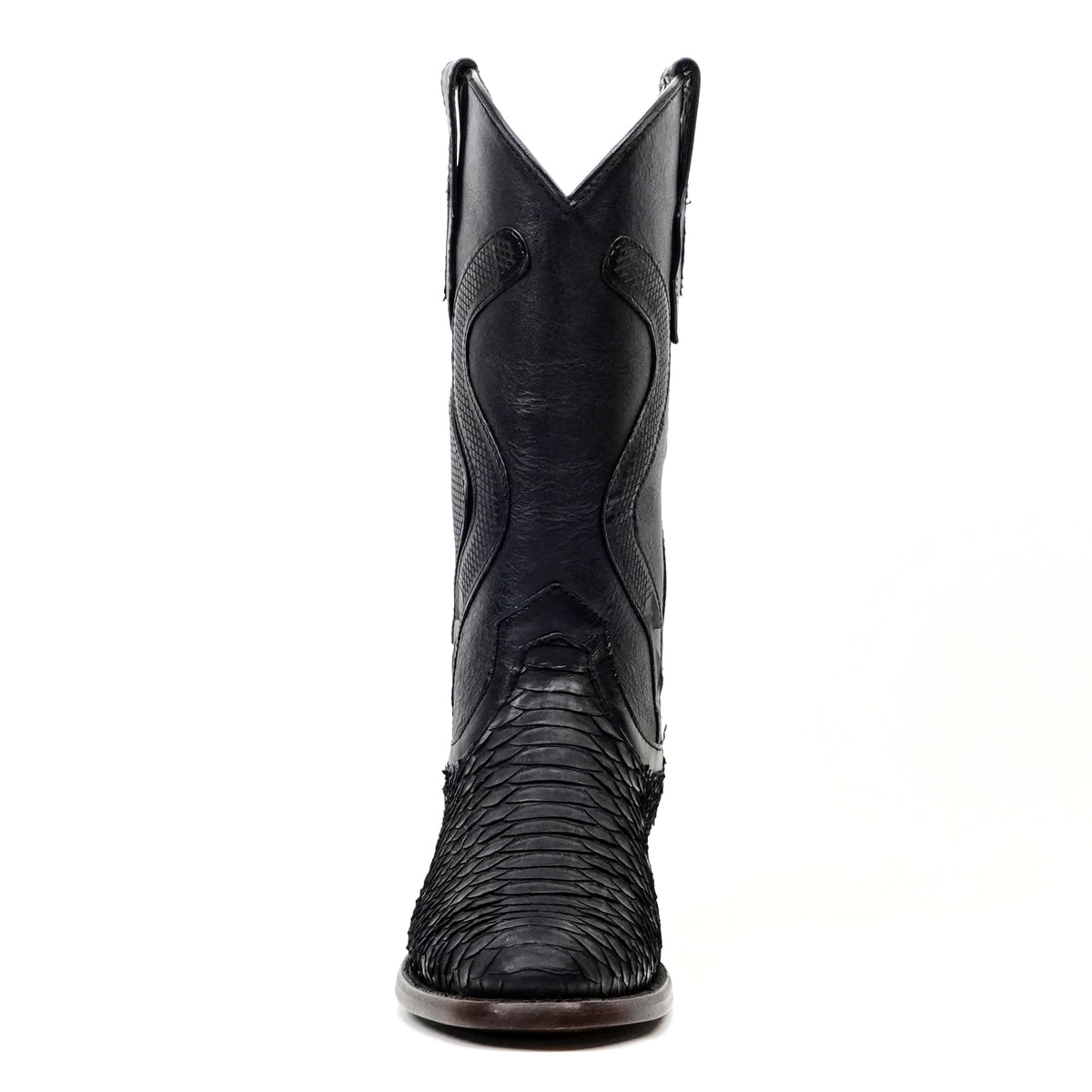 Tanner Platinum Python Boots - Matte Black - Roper Toe - Gomez Western Wear