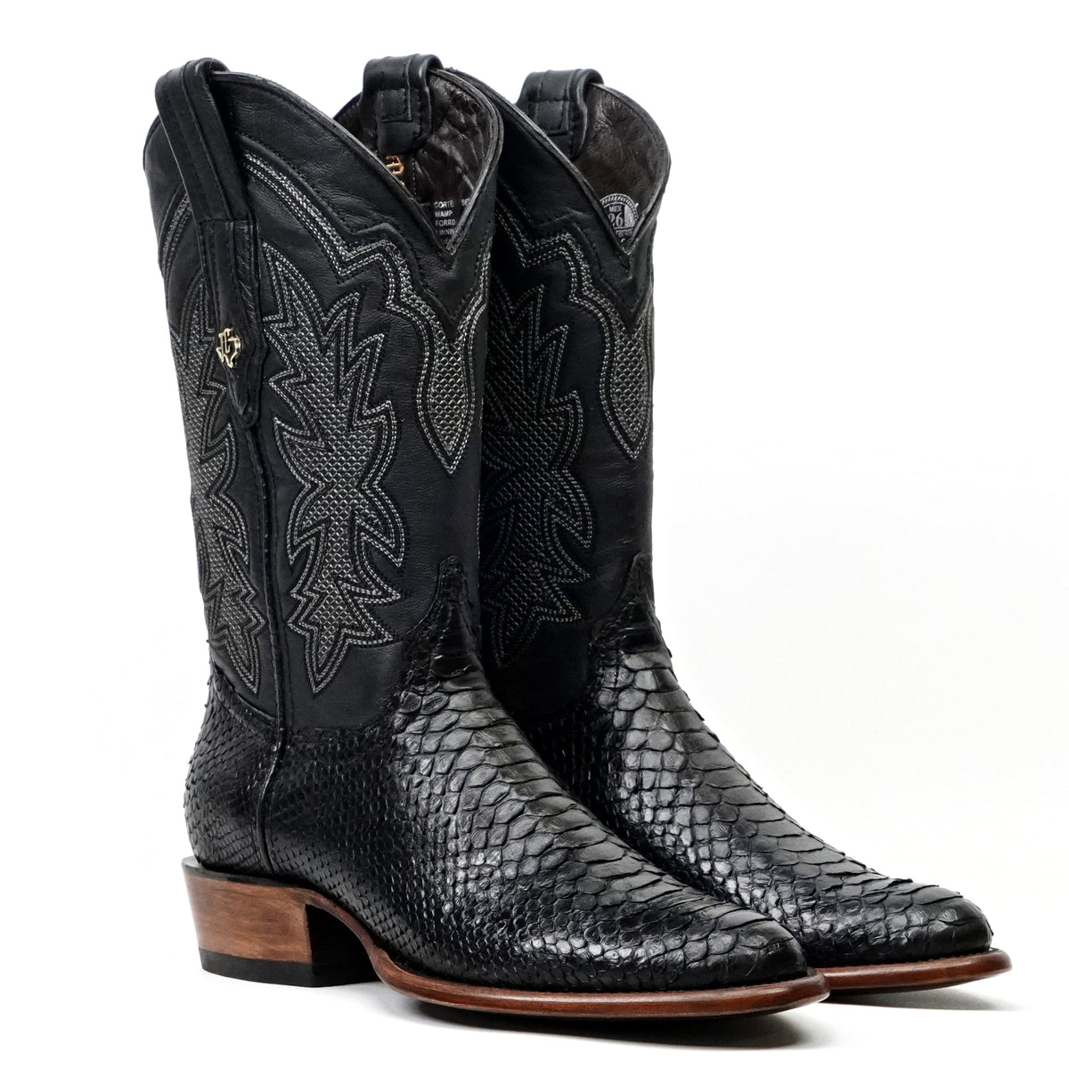Tanner Python Boots - Glossy Black - Roper Toe (PN240) - Gomez Western Wear