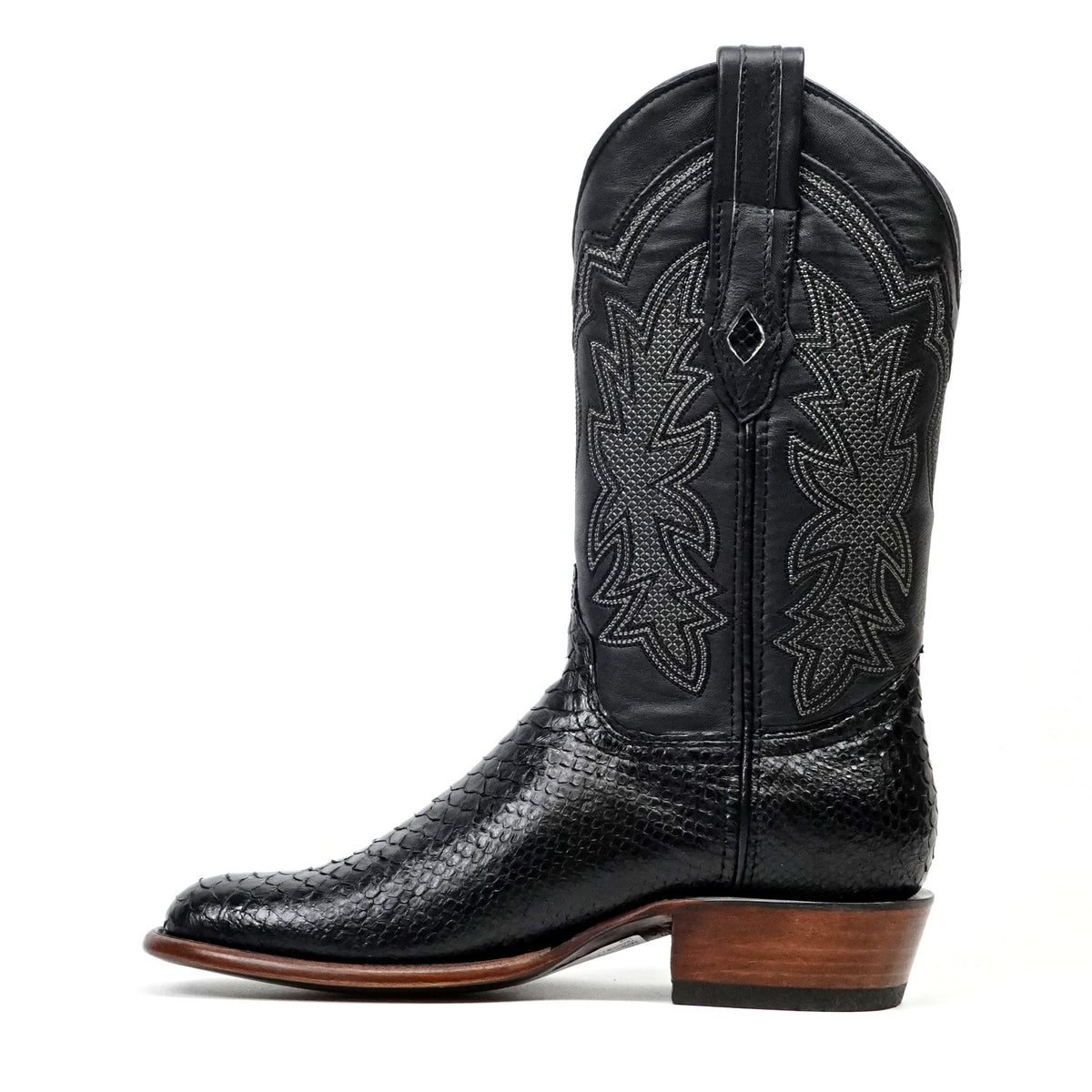 Tanner Python Boots - Glossy Black - Roper Toe (PN240) - Gomez Western Wear
