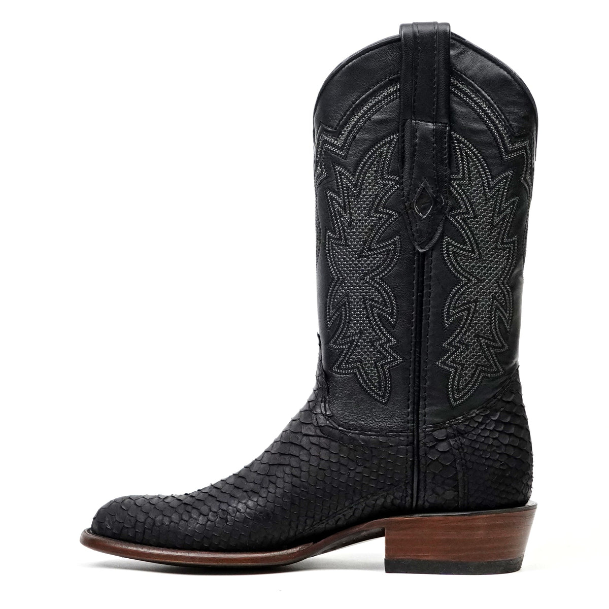 Tanner Python Boots - Matte Black - Roper Toe (PN240) - Gomez Western Wear