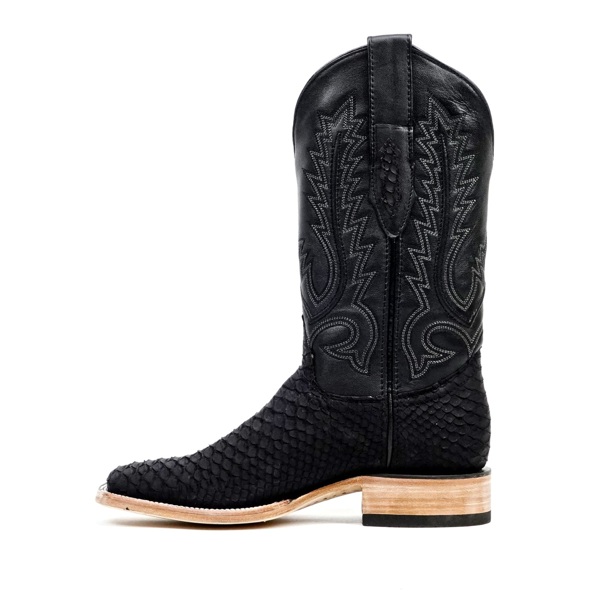 Tanner Python Boots - Matte Black - Square Toe (PN30) - Gomez Western Wear