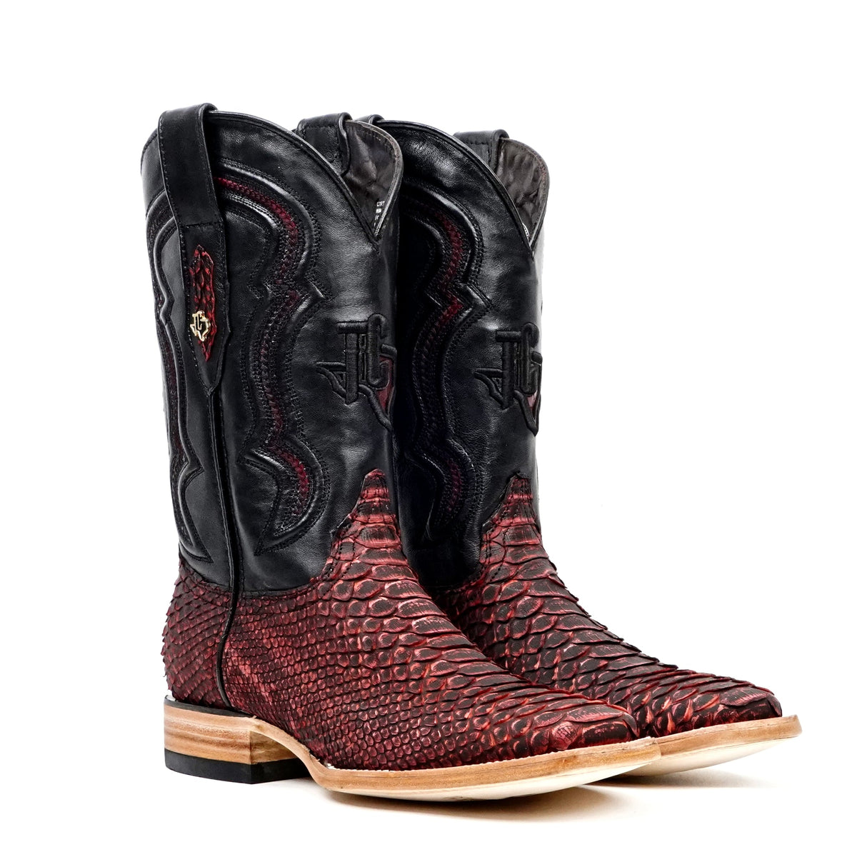 Tanner Python Boots - Nubuck Red - Square Toe (PN30) - Gomez Western Wear