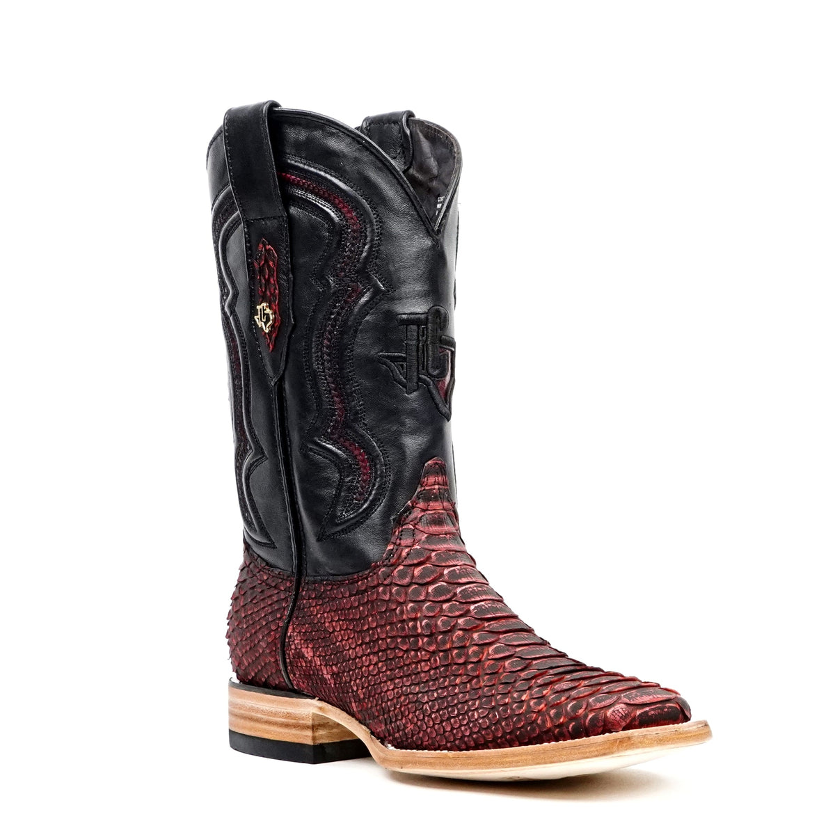 Tanner Python Boots - Nubuck Red - Square Toe (PN30) - Gomez Western Wear