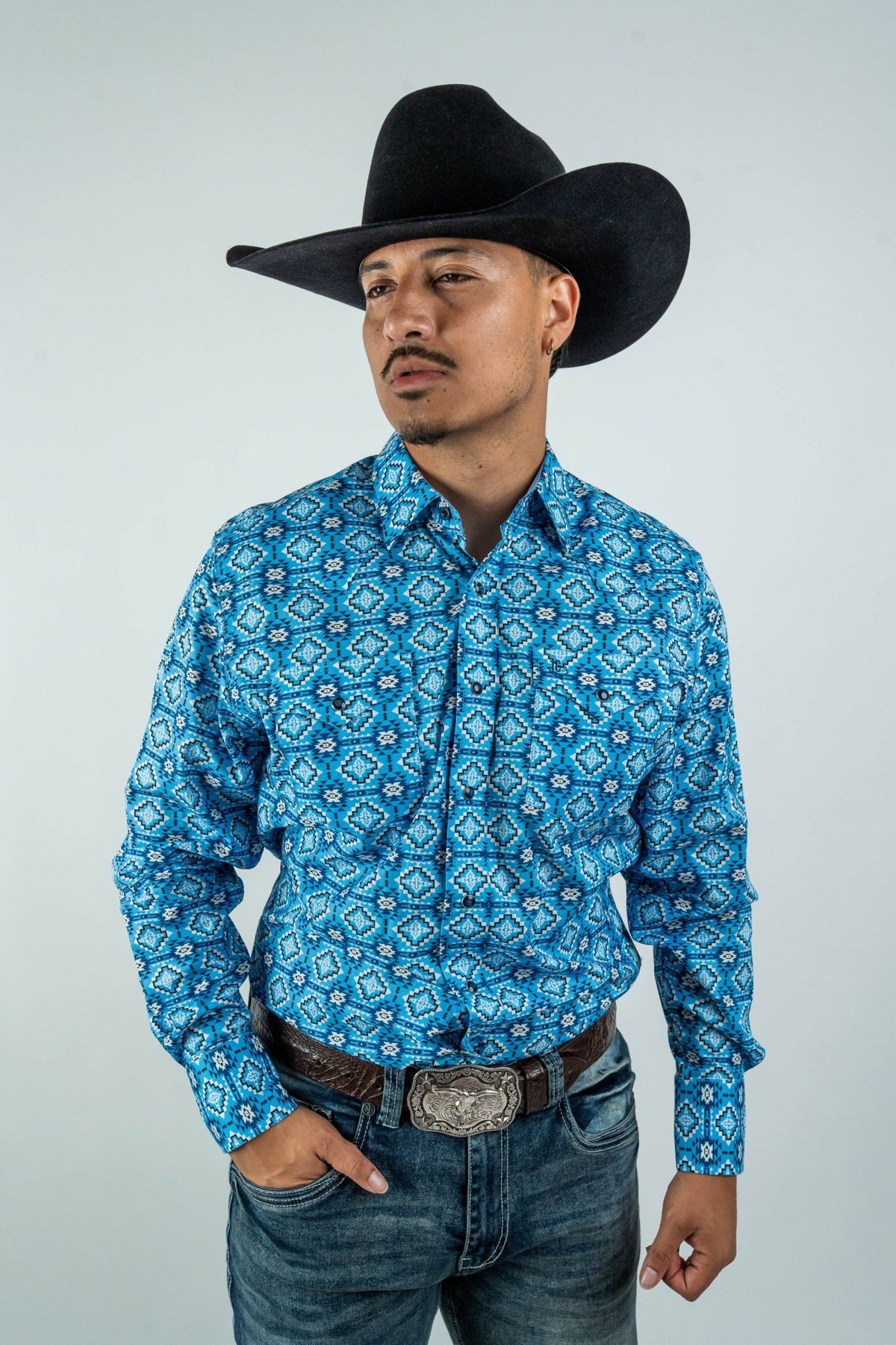 Texas Country - Blue Aztec Pearl Snap Long Sleeve Shirt (PS100L/T #173) - Gomez Western Wear