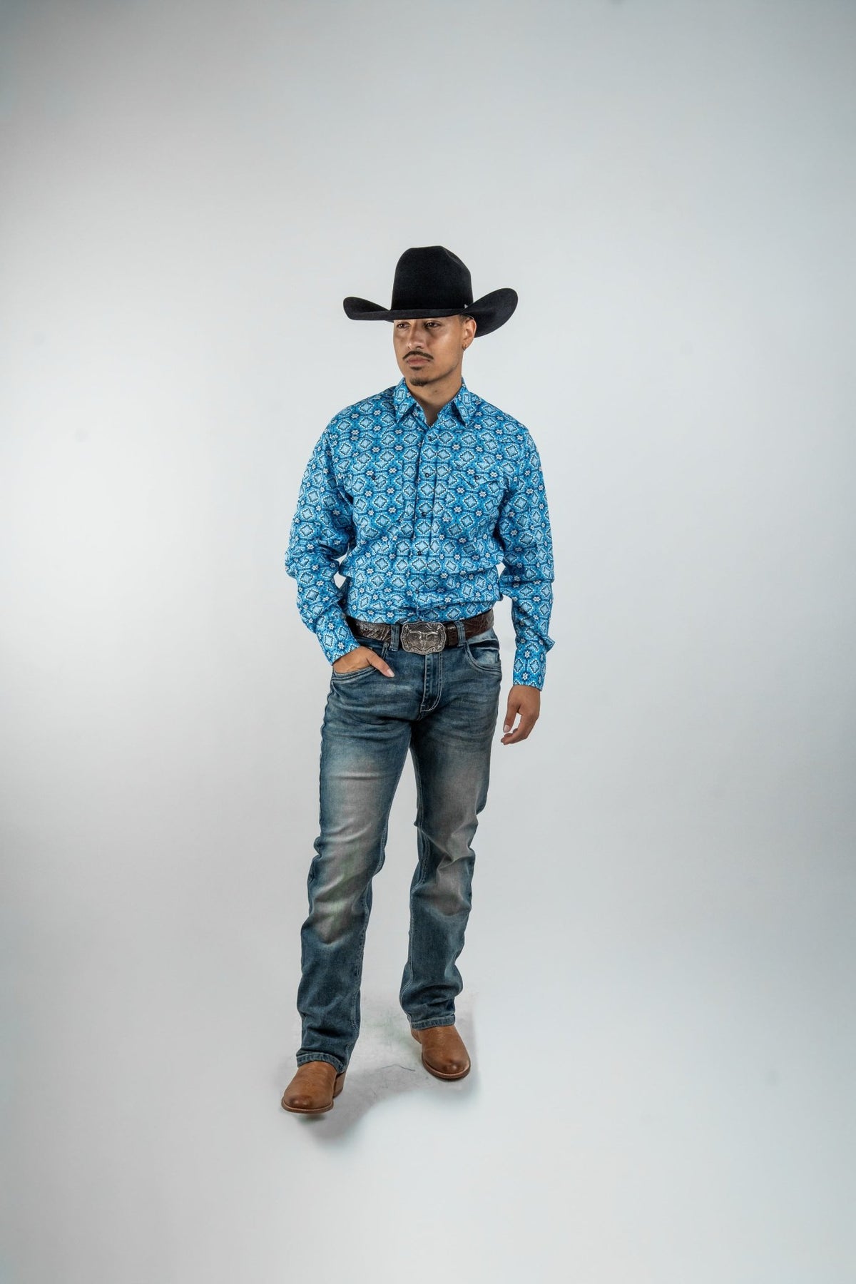 Texas Country - Blue Aztec Pearl Snap Long Sleeve Shirt (PS100L/T #173) - Gomez Western Wear