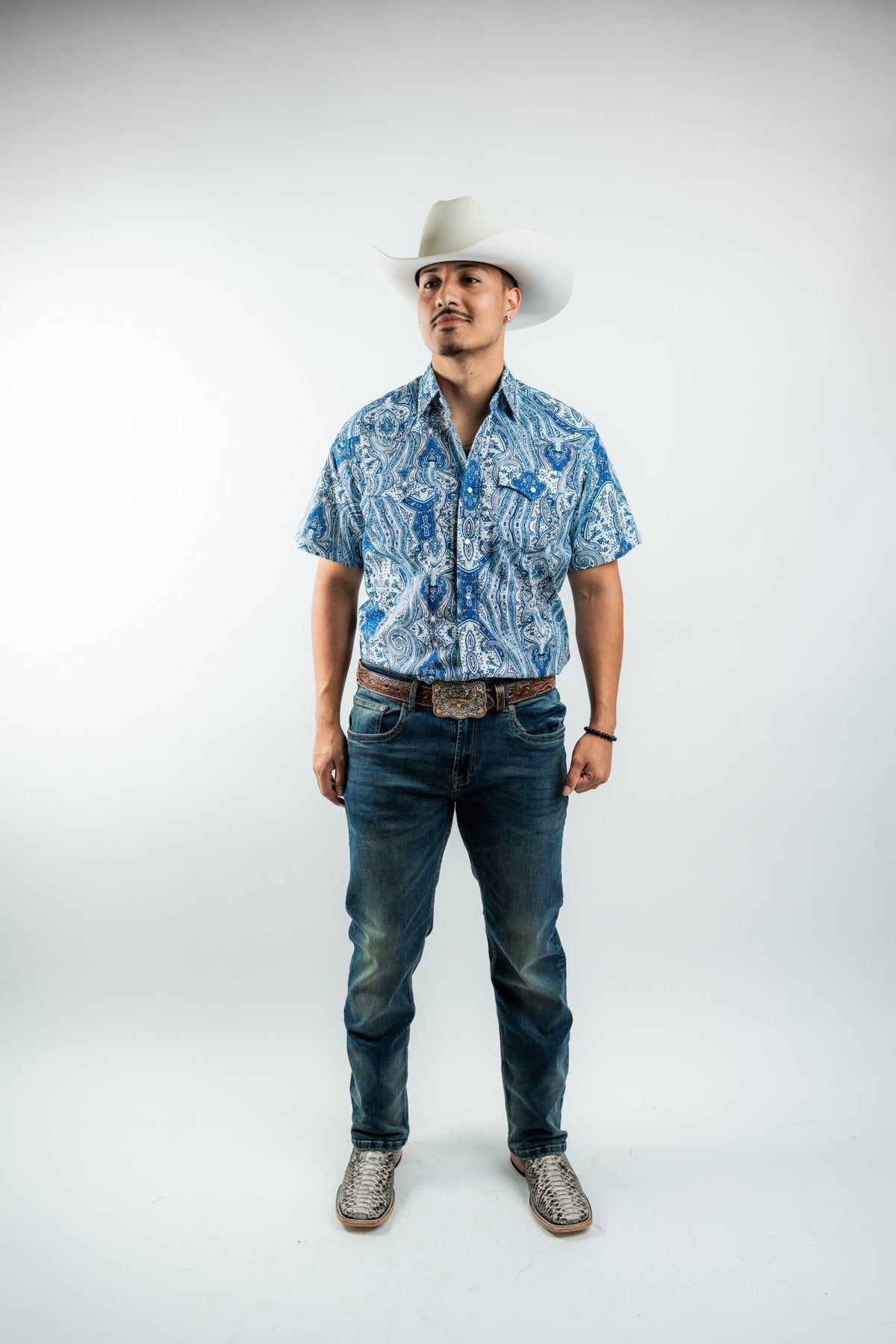 Texas Country - Blue Floral Pearl Snap Short Sleeve Shirt (PS100S/T #1111) - Gomez Western Wear