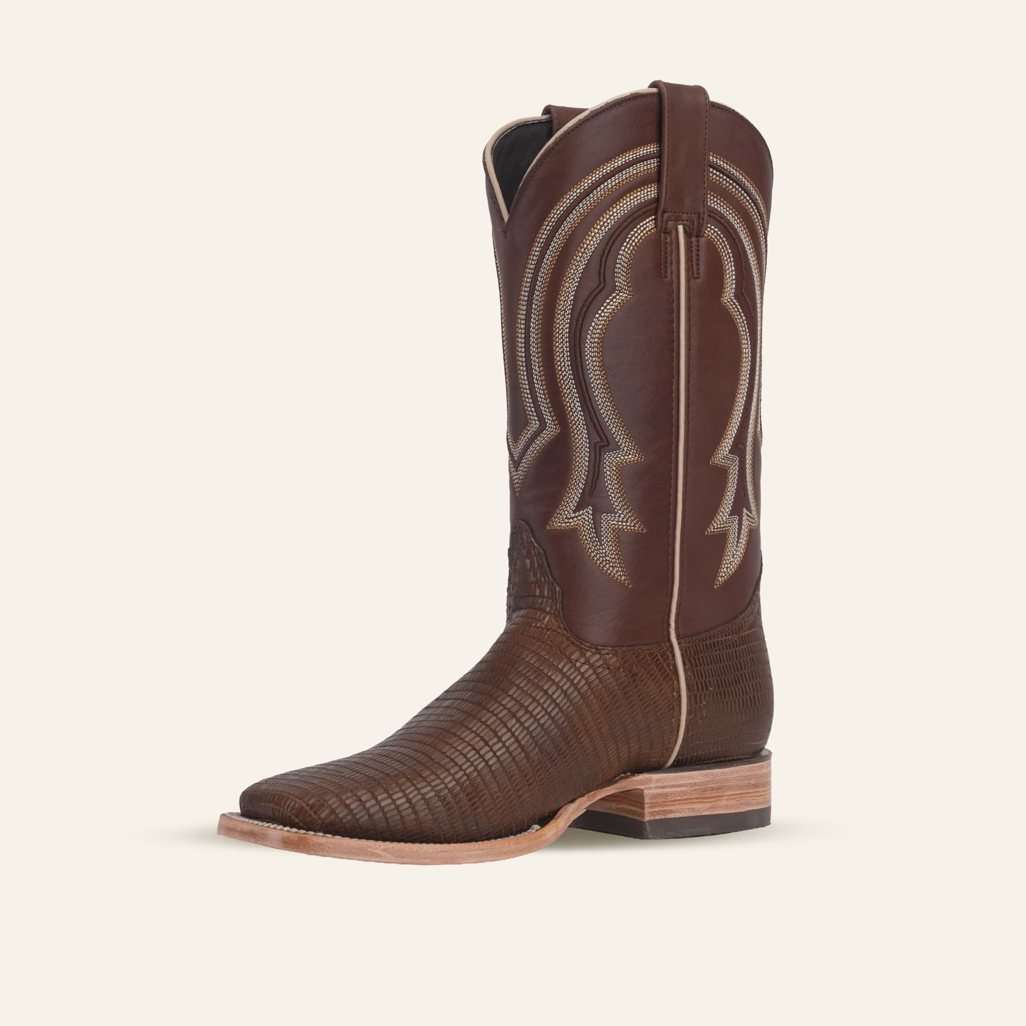 Texas Country Bota Res Hombre Lizard Cowboy Boots - Brown Embossed Leather - Square Toe (E949)