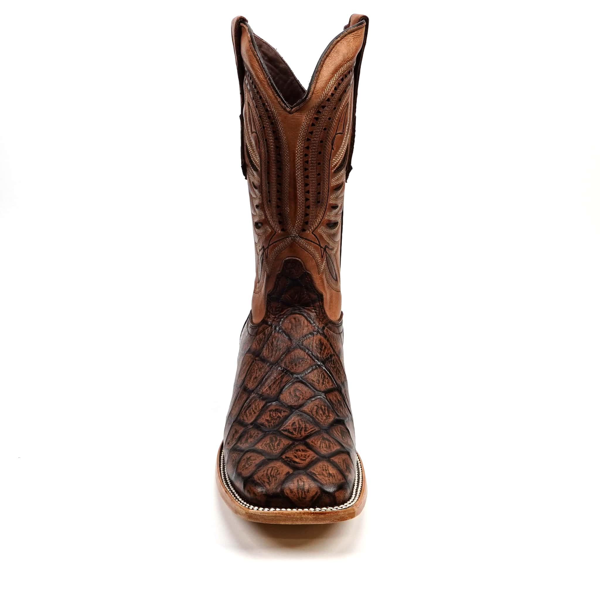 Texas Country Bota Res Hombre Pirarucu Chocolate Boots - Embossed Leather - Square Toe (E687)
