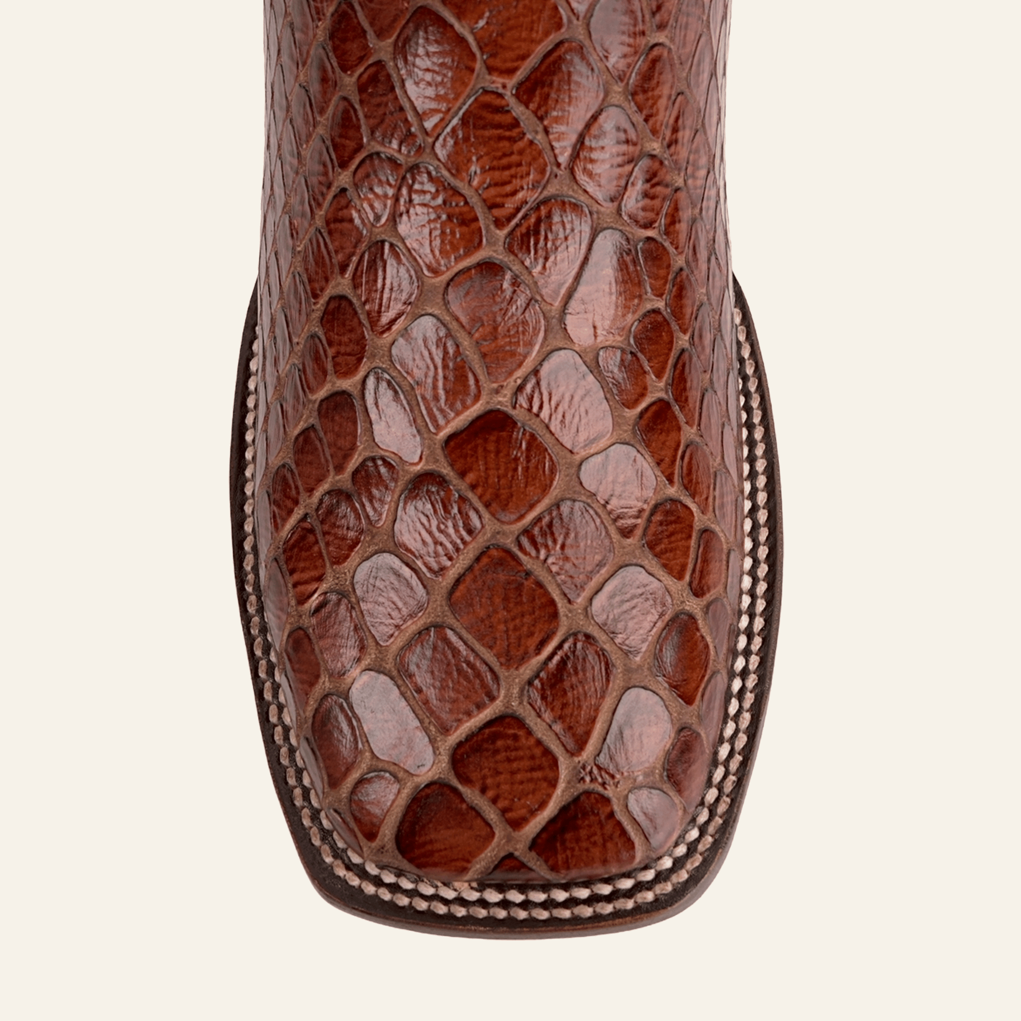 Texas Country Bota Res Hombre Snake Ankle Boots - Cognac Embossed Leather - Square Toe (E955)