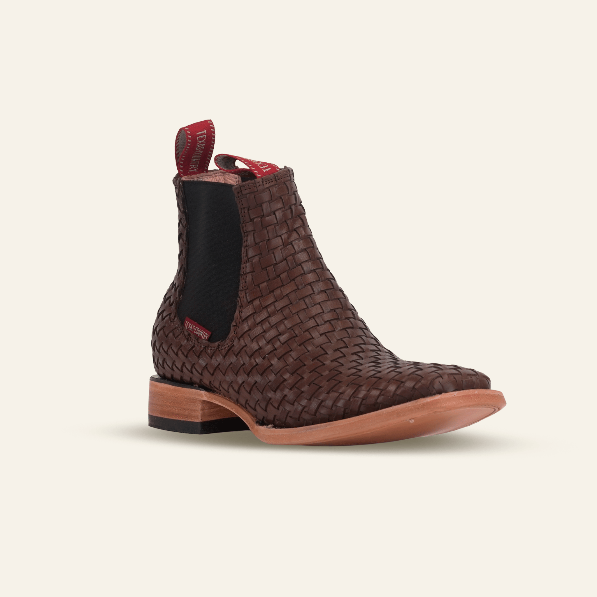 Texas Country Botines Charros TC Basket Weave Ankle Boots - Brown - Square Toe (E1200)