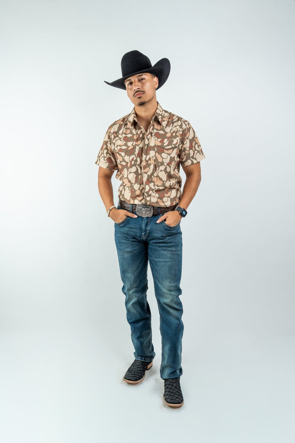 Texas Country - Brown Camo Pearl Snap Short Sleeve Shirt (RT101S/T #1152) - Gomez Western Wear