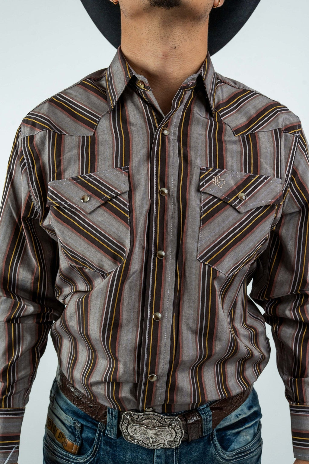 Texas Country - Brown Western Stripes Pearl Snap Long Sleeve Shirt (PS700L/T #7001) - Gomez Western Wear