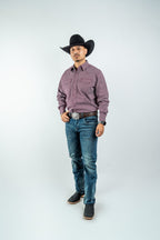 Texas Country - Burgundy Diamond Print Peal Snap Long Sleeve Shirt (PS100L/T #159) - Gomez Western Wear