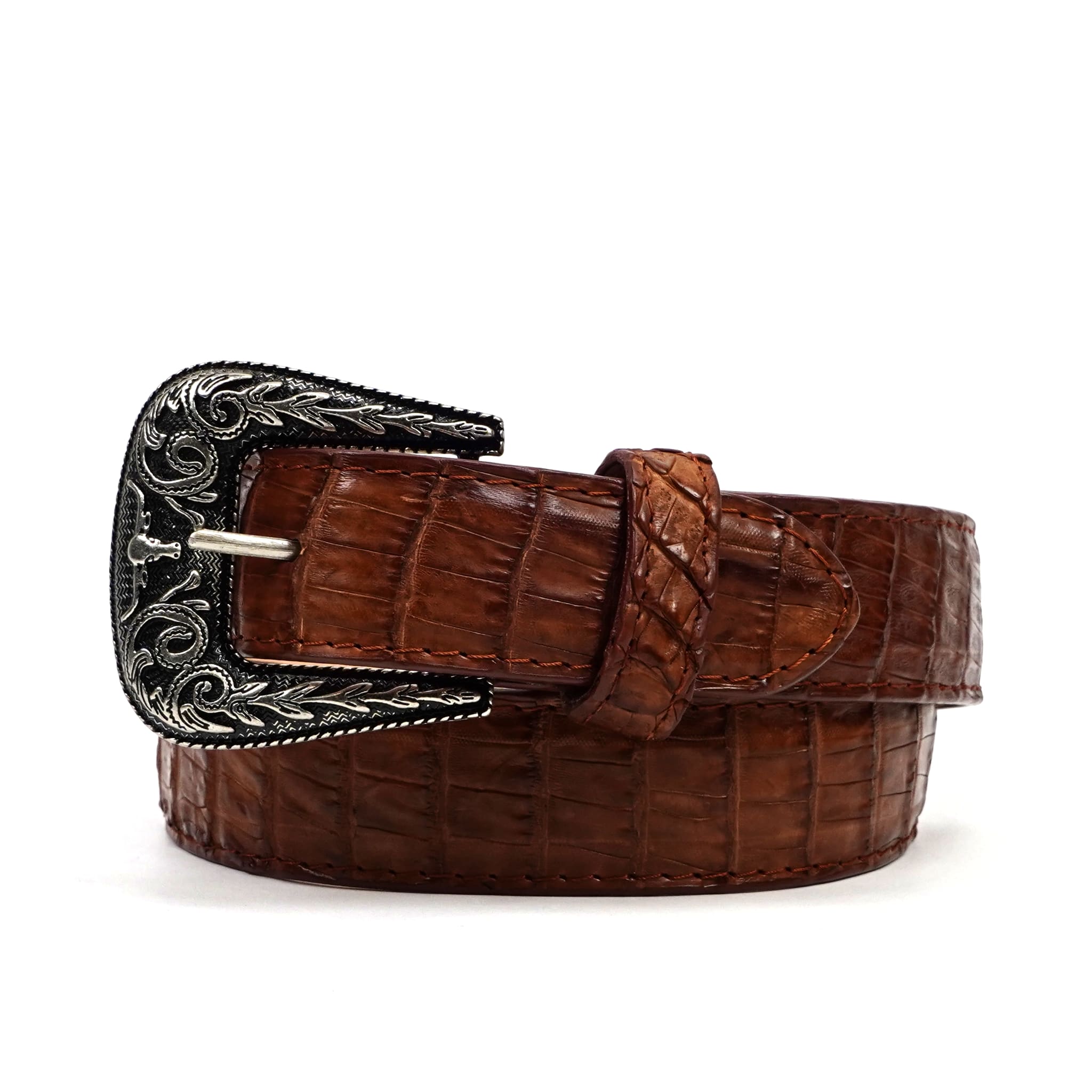 Texas Country Cinto Exotico TC Exotic Full Quilt Caiman Belt - Brandy (C-028)