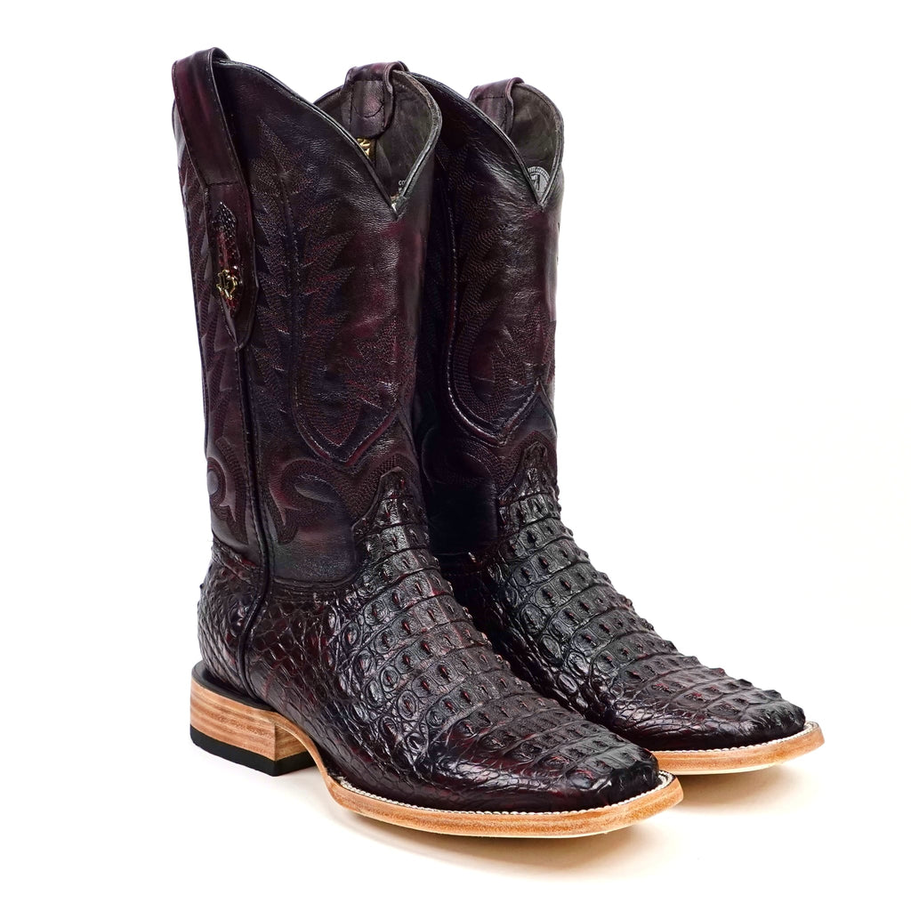 Texas Country Exotic Boots Texas Country Rhodes Nile Crocodile Hornback Boots - Black Cherry - Square Toe (LM10)