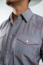 Texas Country - Geometric Black/Red Pearl Snap Short Sleeve Shirt (RT101ST #1104) - Gomez Western Wear