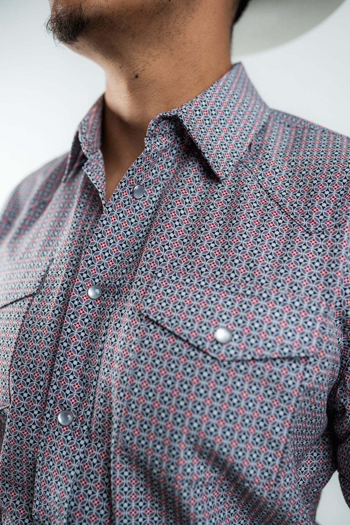 Texas Country - Geometric Black/Red Pearl Snap Short Sleeve Shirt (RT101ST #1104) - Gomez Western Wear